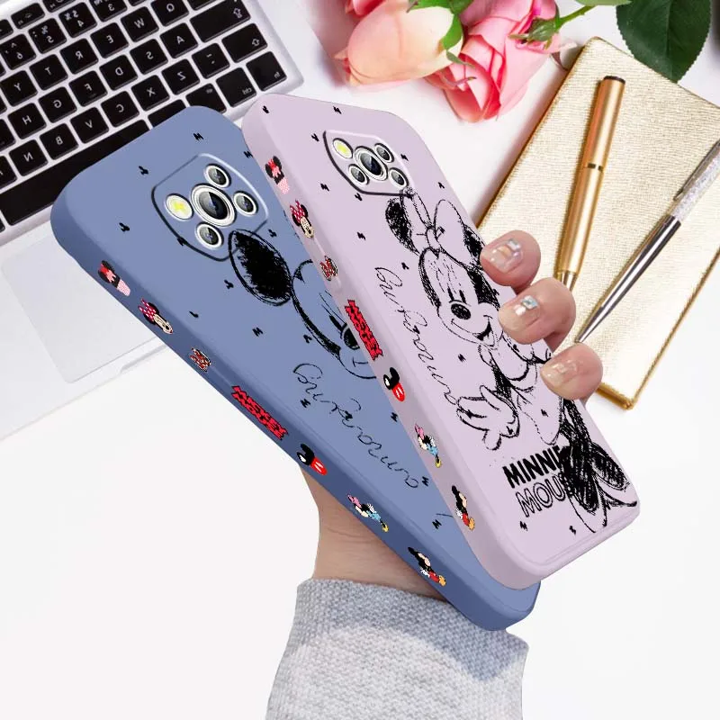 

Disney Line Mickey Mouse Phone Case For Xiaomi Mi Poco X3 X4 X5 X6 M4 M5 M6 F4 F5 F3 GT Pro 5G Liquid Left Rope Cover