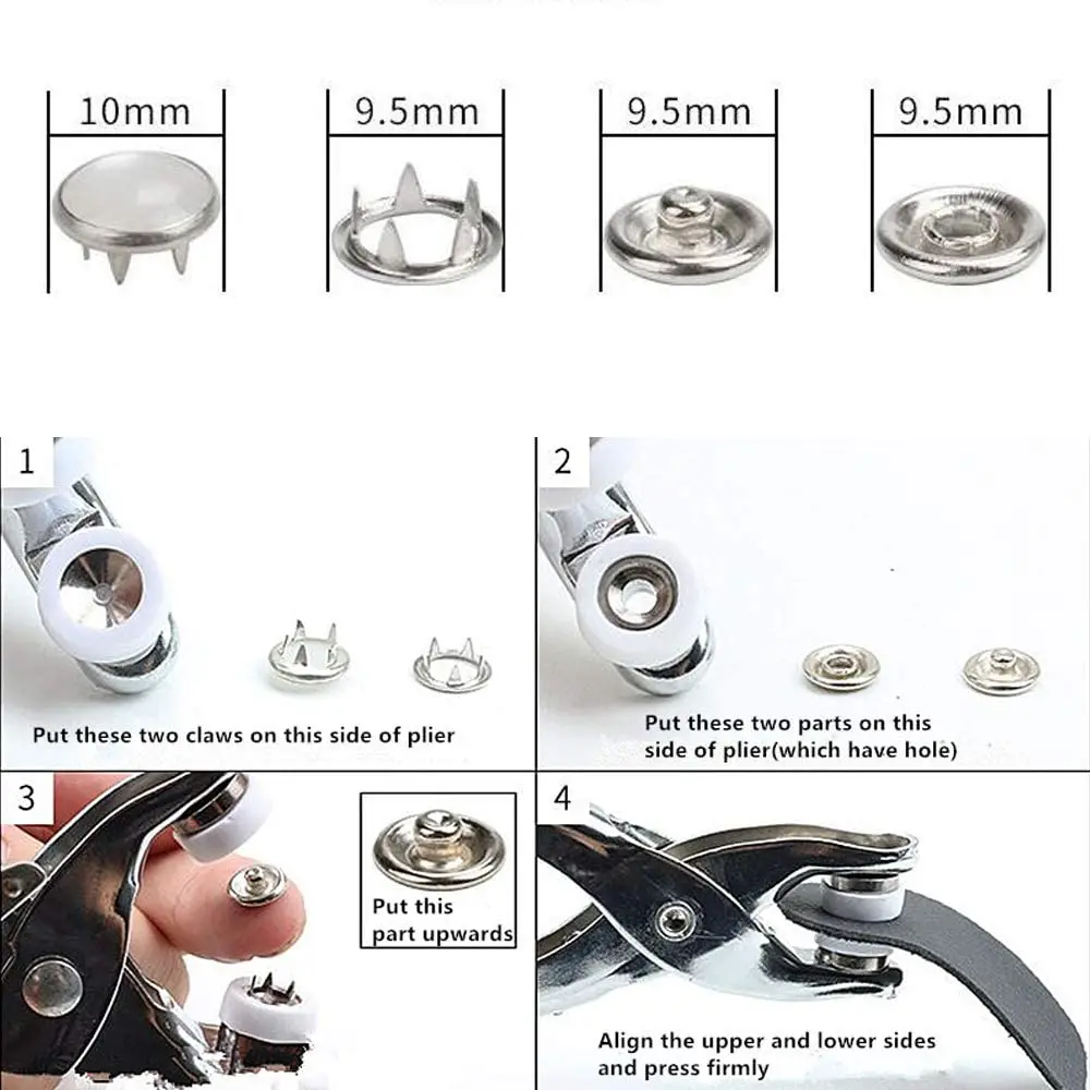 20 Sets DIY Pearlescent Copper Snap Fastener Combination Claw Snap Fastener Jeans Button Pants Snap Button Black and White