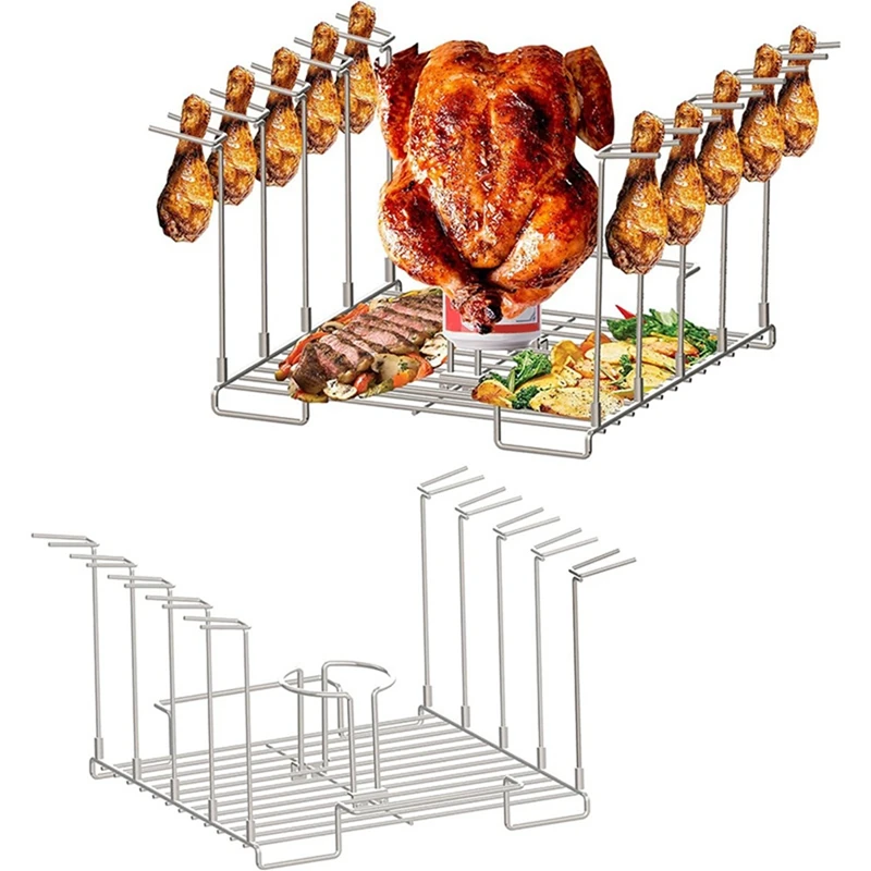 

4 In1 Can Chicken Holder For Grill And Smoker, Stainless Steel Beer Chicken Stand With 10 Slots