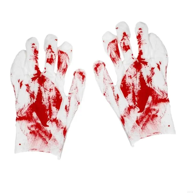 D0UD Spine Tingling Halloween Cosplay Bloodstain Print Gloves for Thrilling Experienc