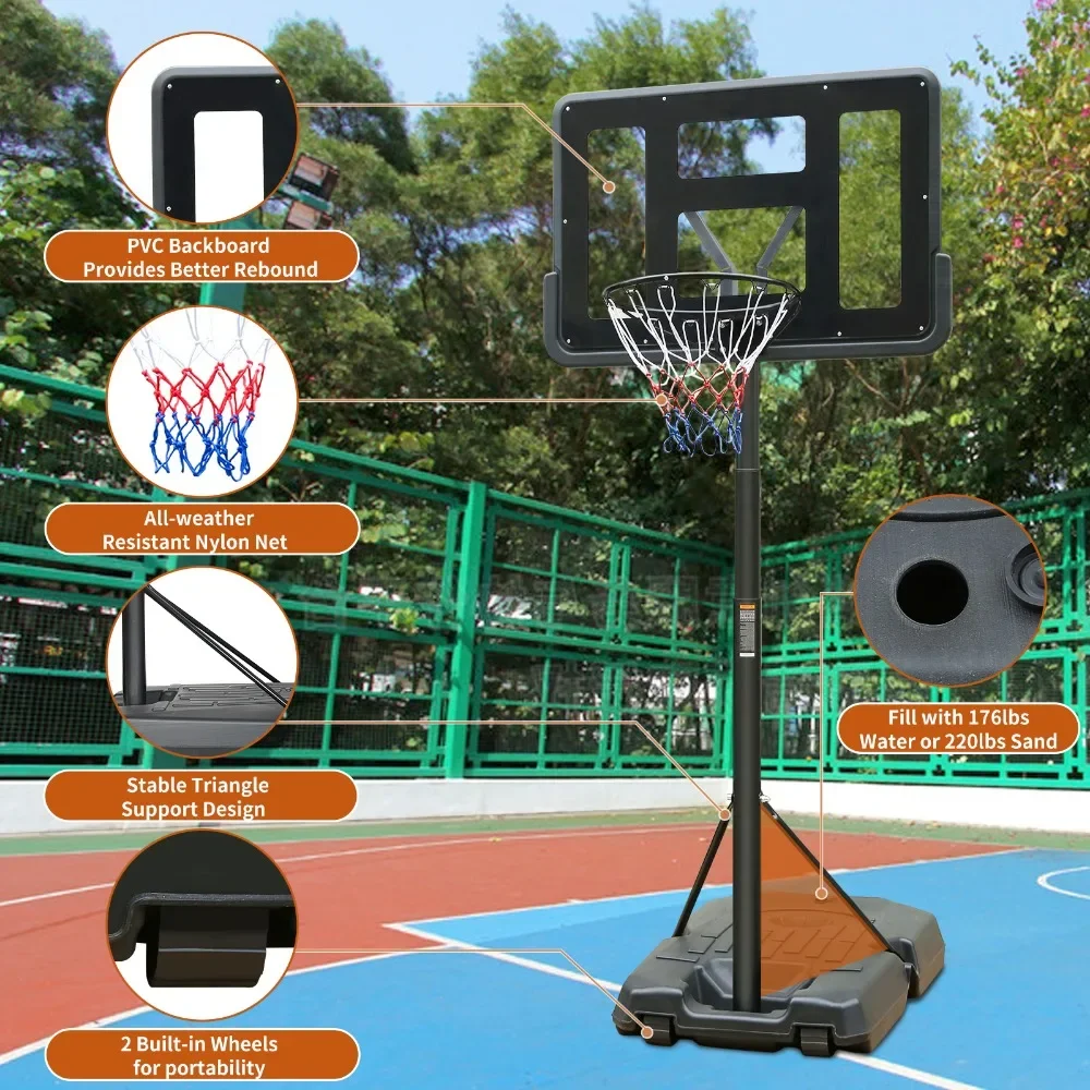 

Basketball stand,Portable Basketball Hoop,Height Adjustable, 6.6ft - 10ft with 44 Inch Backboard and Wheels ，Basketball stand