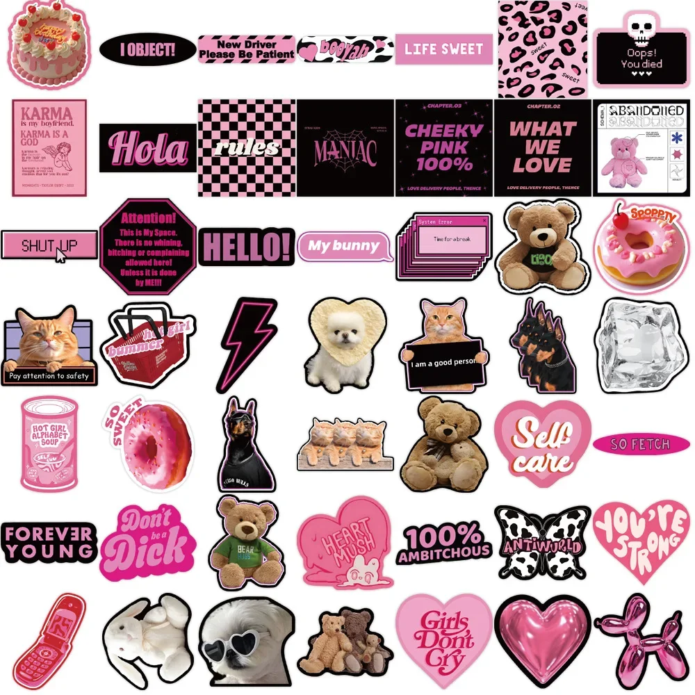 53pcs Cute Animal Pink Egirl Charm Y2K Stickers Aesthetic for Scrapbooking Diary Phone Luggage Waterproof Sticker Decals