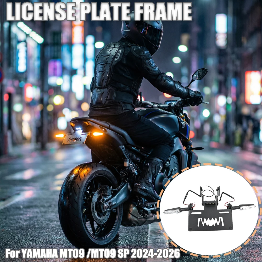 

For Yamaha MT-09 MT09 SP 2024-2026 Motorcycle License Plate Bracket with LED Turn Signal Lamp Fender Eliminator Tail Tidy MT 09