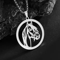 Stainless Steel Horse Head Disc Necklace Ethnic Style Zodiac Horse Animal Pendant for Men and Women Hip-Hop Trendy Jewelry
