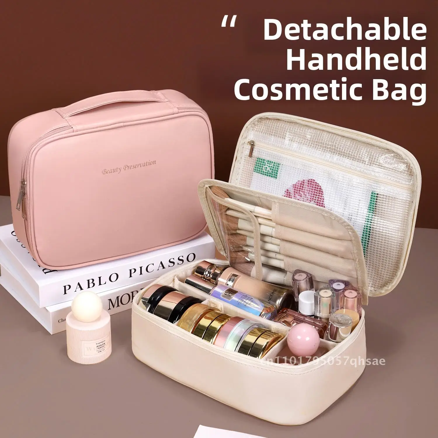 Multi-functional Portable Women's Cosmetic Bag Large Capacity Waterproof PVC Foldable Niche Design Partitioned Storage Washing