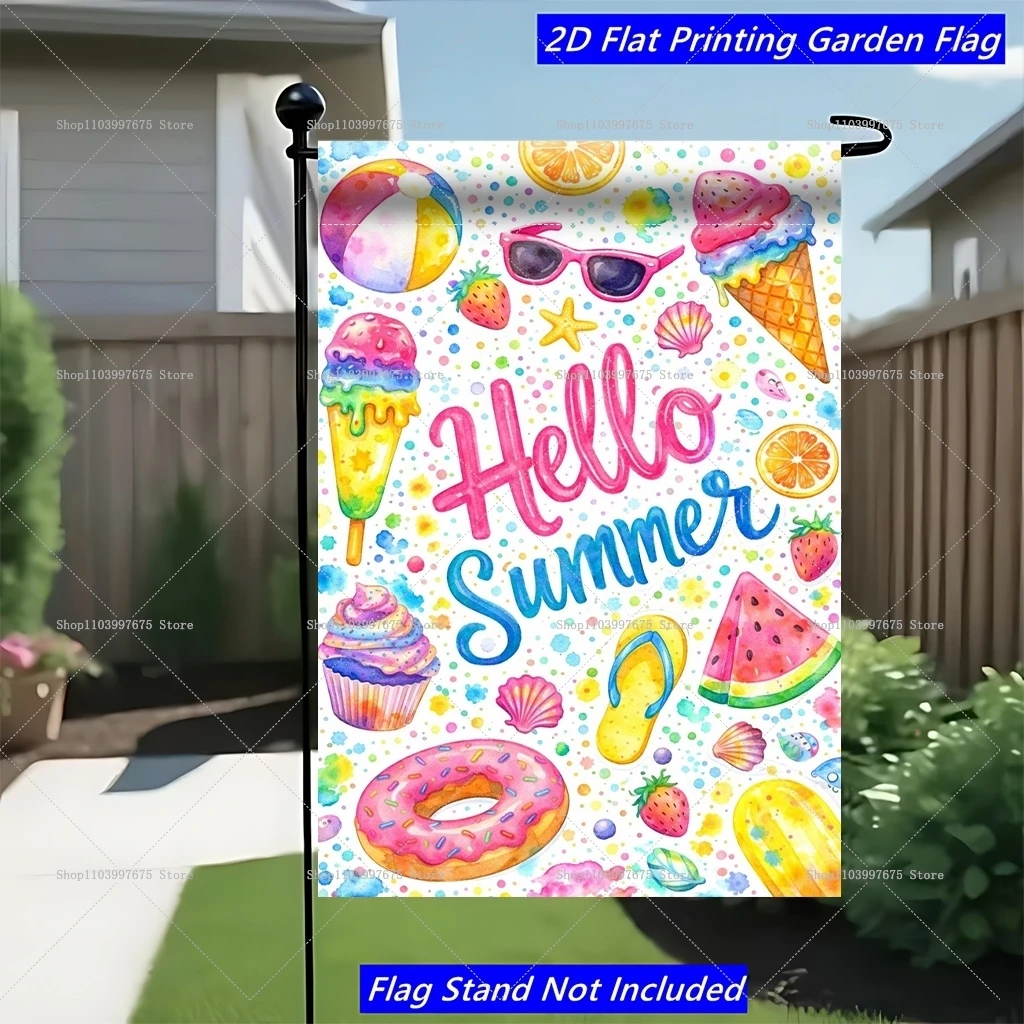 2D Single Side Garden Flag Hello Summer Party Decorations Flag Outdoor Home Farmhouse Yard Flag Summer Party Decorations Flag