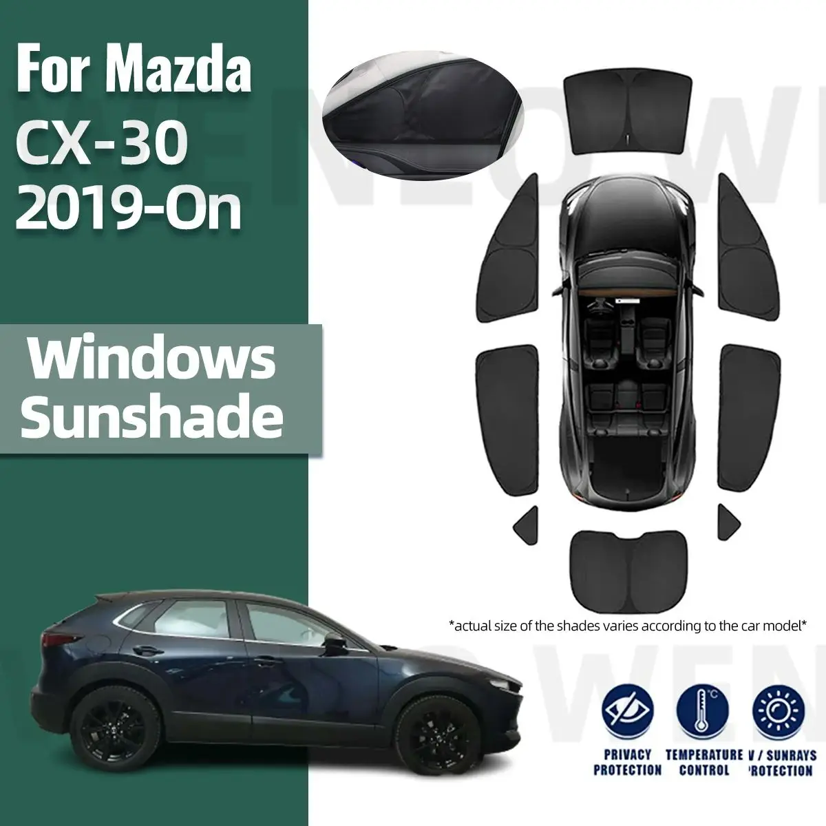 

For Mazda CX-3 2019 2020 2021 2022 2023 2024 Full Cover Car Sunshade Visor Front Rear Windshield Curtain Side Window Sun Shade