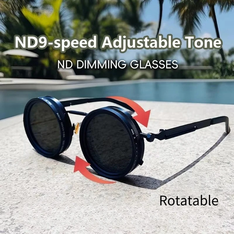 Round Polarized Sunglasses ND9 Adjustable Dimming Sun Glasses Men Women Retro Punk Men's Fishing Eyeglasses Outdoor Shades UV400