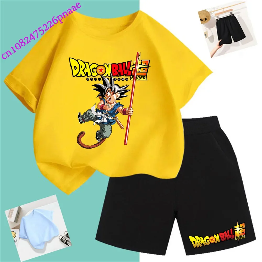 Dragon Ball t shirt Fashion Summerdress2024 Short Kid Short T-shirt Baby Tee Sets Fashion Casual O-neck Breathable Kawaii Shorts