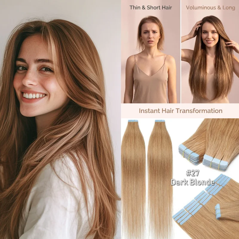 100-human-hair-tape-in-weft-20pcs-18inch-straight-8-30-transform-thin-hair-to-thick-wedding-natural-wholesale