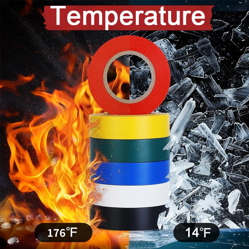 6/10 لفات الفينيل شريط كهربائي مقاوم للماء لهب مقاومة للحرارة والطقس داخلي في الهواء الطلق ارتفاع درجة الحرارة سلك كهربائي الشريط الملون