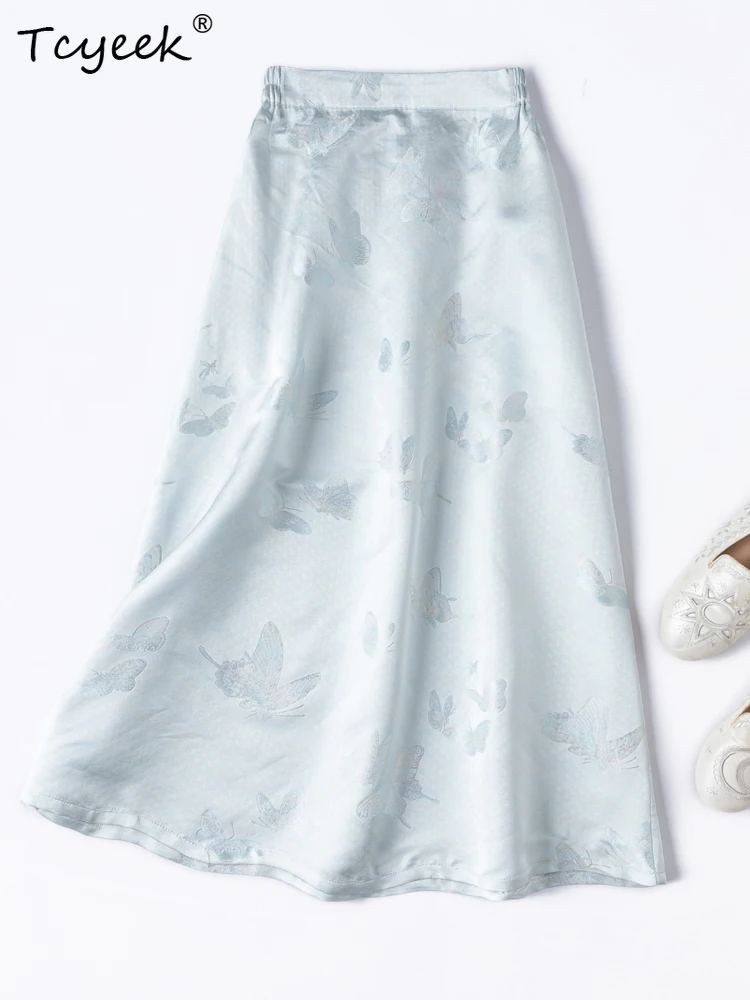 

Tcyeek 100% Real Mulberry Silk Skirt 2026 Spring Summer Elegant Skirts for Women Clothes Elastic Waist Skirts Woman Jupe Femme
