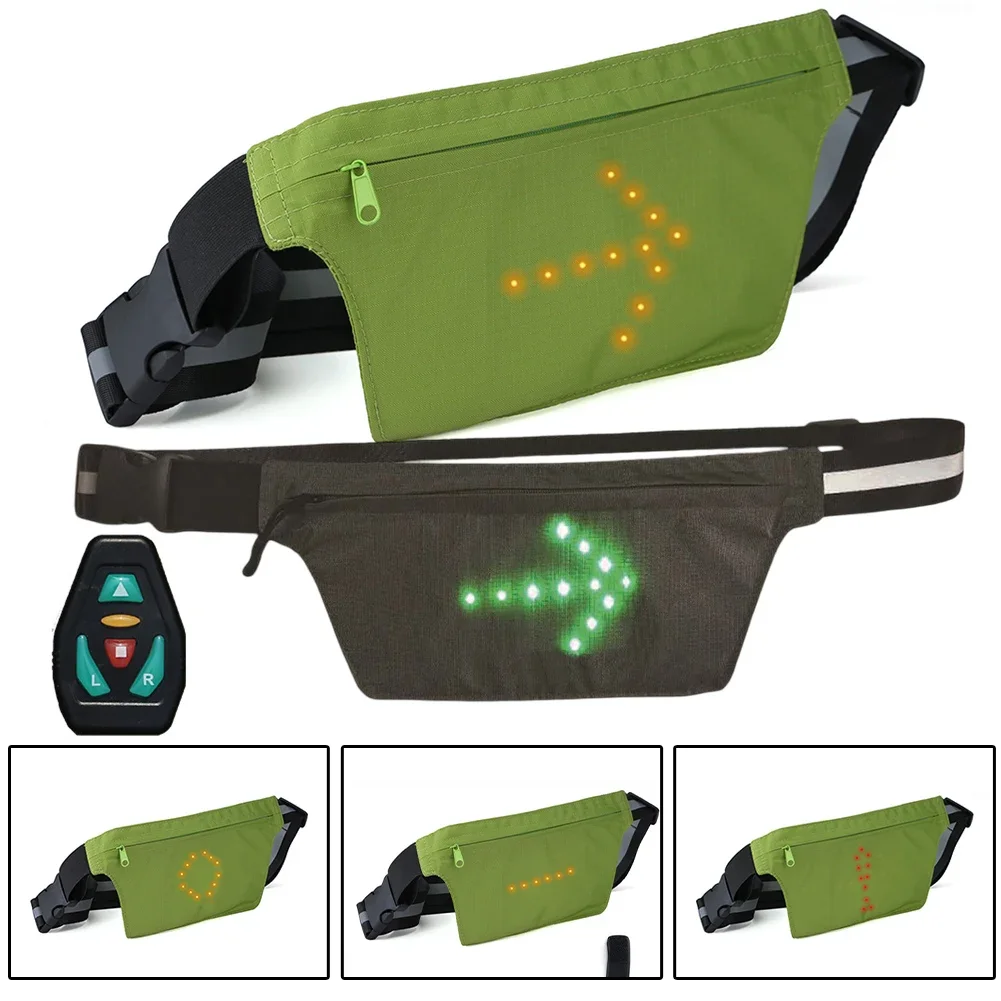 1pc Waist Bag Remote Control Reflective Waist Bag With LED Turn Signal Light Cycling Running Nylon Bag Gear Accessories