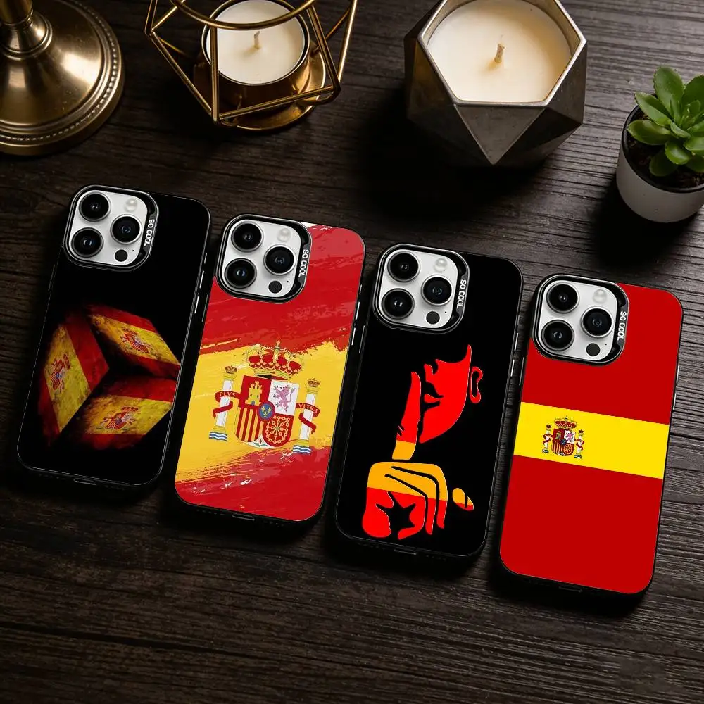 

S-Spain S-Spanish Flag Art Phone Case For iPhone 17,16,15,14,13,12,11 Plus,Pro Max,XS,Colored silver phone case