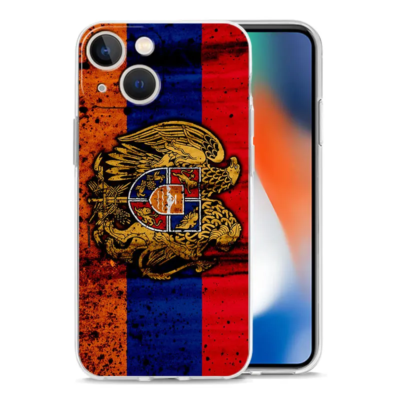 Armenia Armenian Flag Luxury Phone Case For iPhone 14 13 12 11 Pro Max XS X XR SE 7 8 Plus TPU Clear Silicone Lens Protect Cover