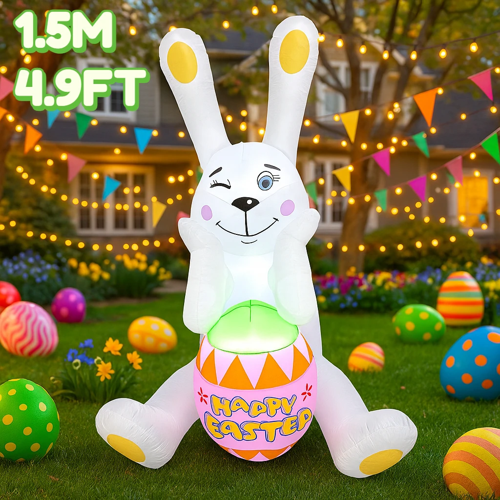 

1,5 м/4,9 футов Пасхальный фестиваль DIY украшения надувная модель сидящий кролик праздник сад двор открытый со светодиодным декором