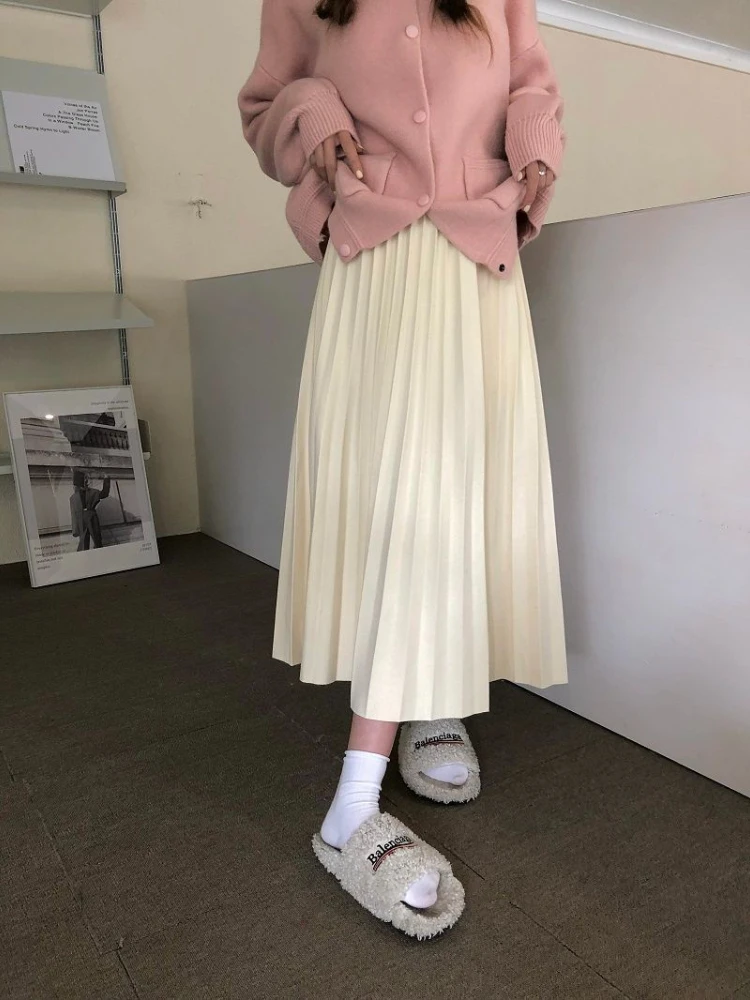 

Плиссированные юбки-миди женские модные женские универсальные Faldas De Mujer с высокой талией популярные корейские однотонные стильные темпераментные