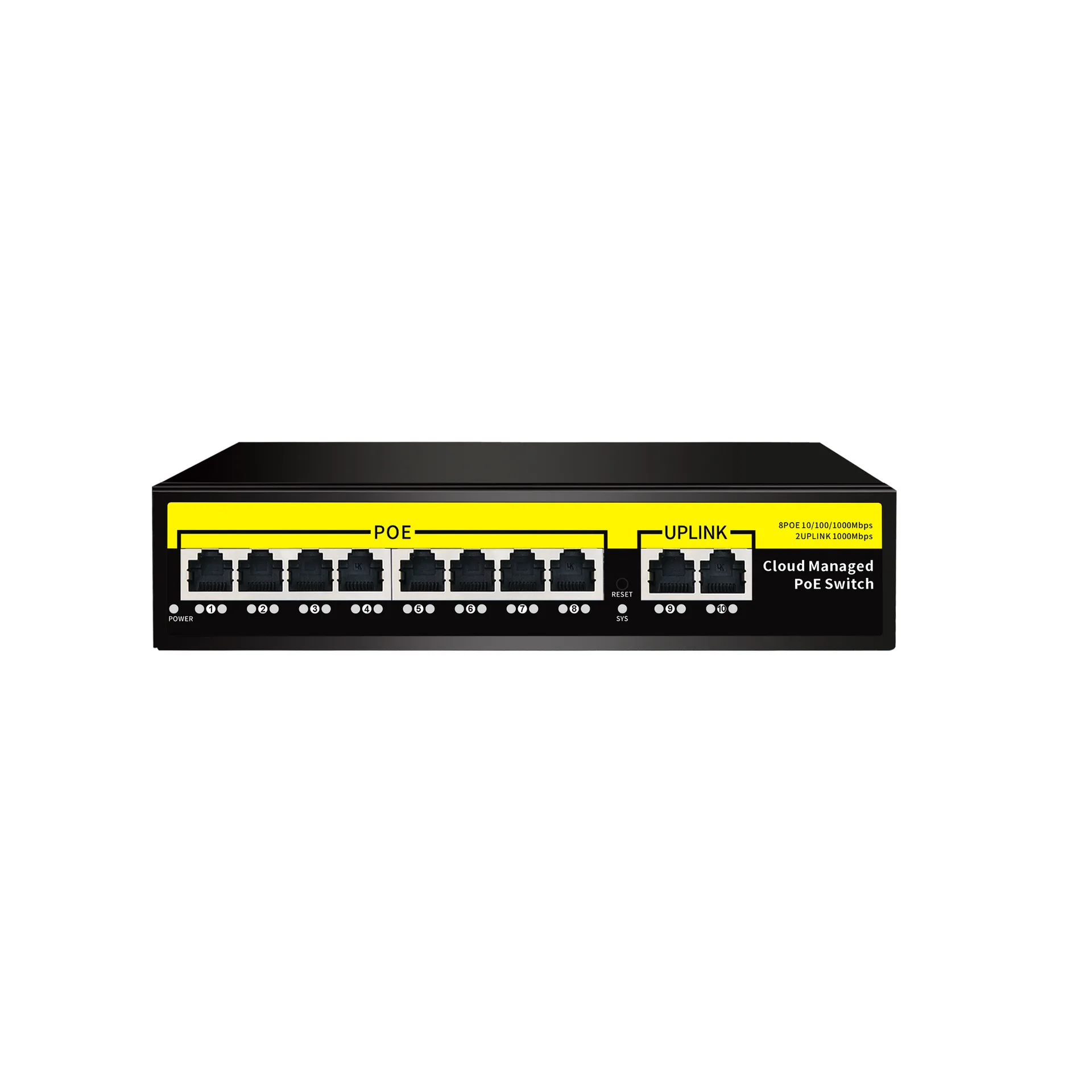 10 Gigabit POE switch 8 + 2 Gigabit, cloud network management remote management, dedicated monitoring