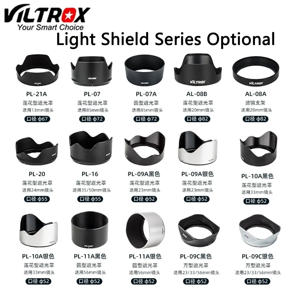 Viltrox Original Camera Lens Hood 23mm 33mm 56mm 13mm 85mm 24mm For Fuji Lenses Fujifilm X Sony E Mount Nikon Z Mount Canon Lens