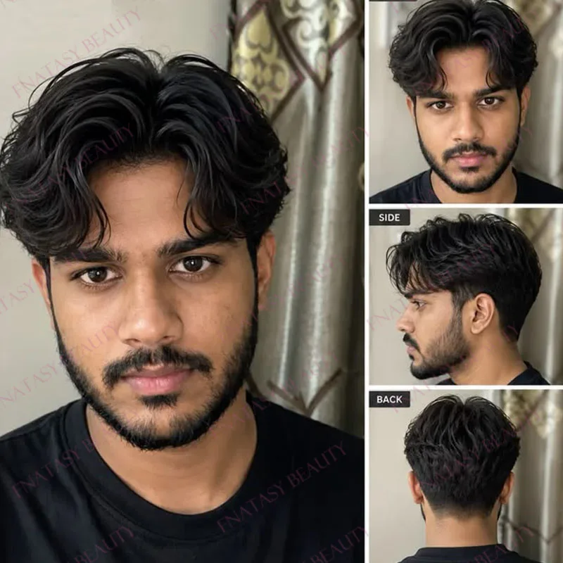 Super Durable Versalite Swiss Lace Invisible Hairline Men's Wigs Bleached Knots 30mm Wave Undetectable 100%Human Hair Man Toupee