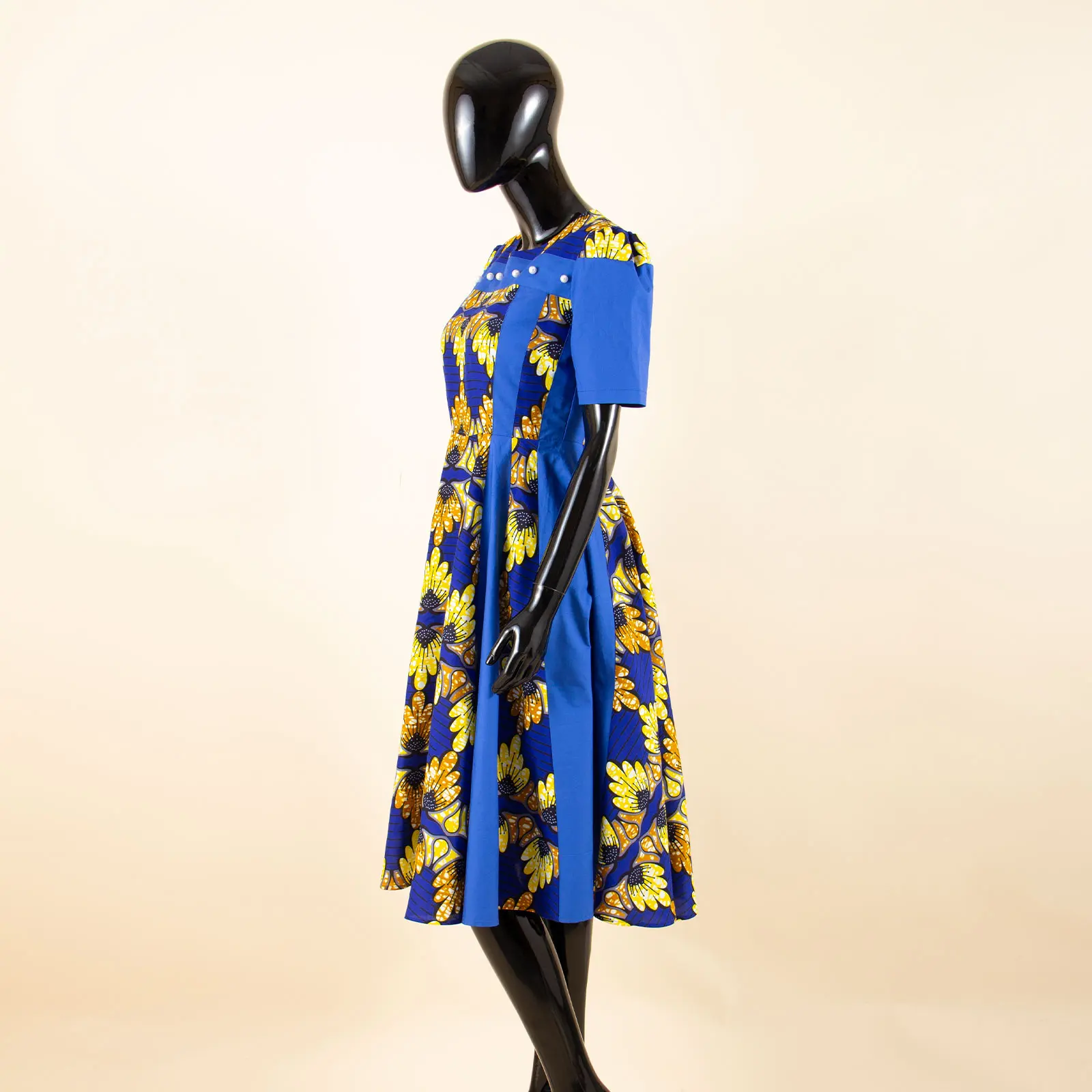 African Women\'s Dresses Ankara O-Neck Patchwork A-line Short Sleeve Dress Dashiki Printed Party Wedding Dresses