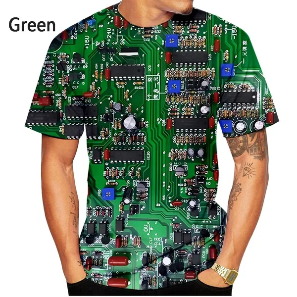 New Fashion Circuit Board 3D Printing T-Shirt Electronic Chip T-Shirt Men Ladies Summer Casual Short Sleeve Top