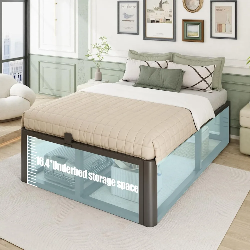 إطار سرير معدني قوي بحجم 18 كينج مع زوايا مستديرة وأقواس اللوح الأمامي، يدعم ما يصل إلى 3500 رطل، صندوق زنبركي لا يتطلب