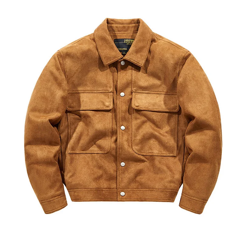 

Akkad Kuti Amekji Retro Spring Autumn Suede Jackets Men Vintage Cargo Jackets Coats Male Fashion Casual Solid Color Suede Coats