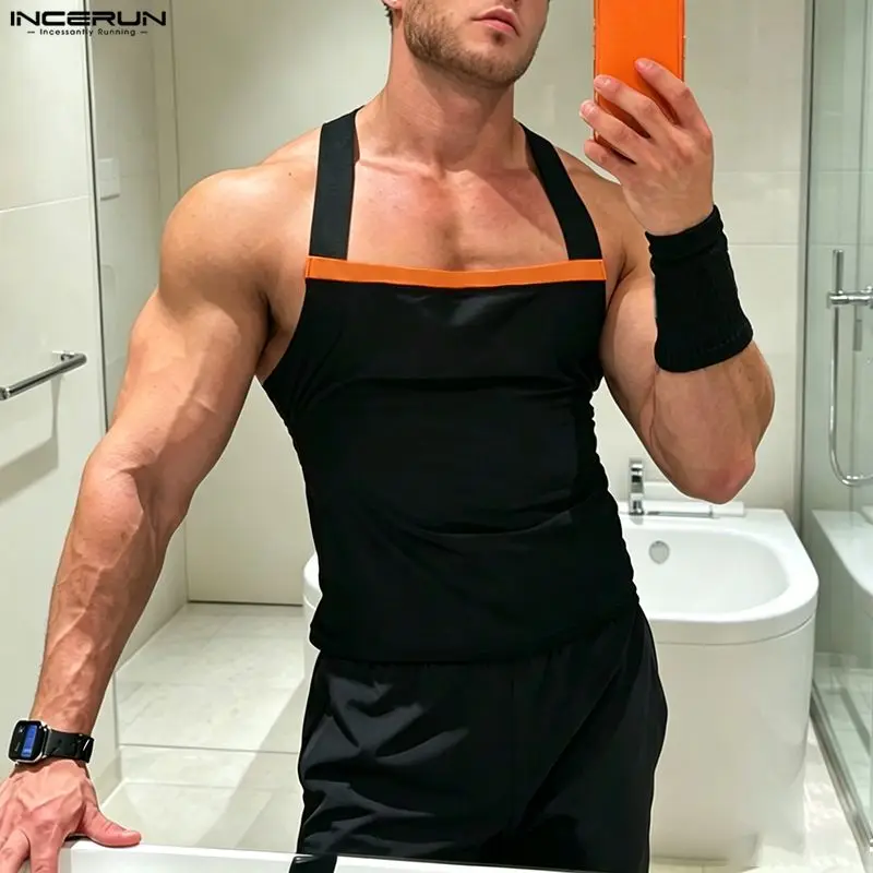 INCERUN Men's Tee Tops Patchwork Color-block Sleeveless Casual Male Vests Tops Summer Streetwear 2026 Fashion Men Clothes S-2XL