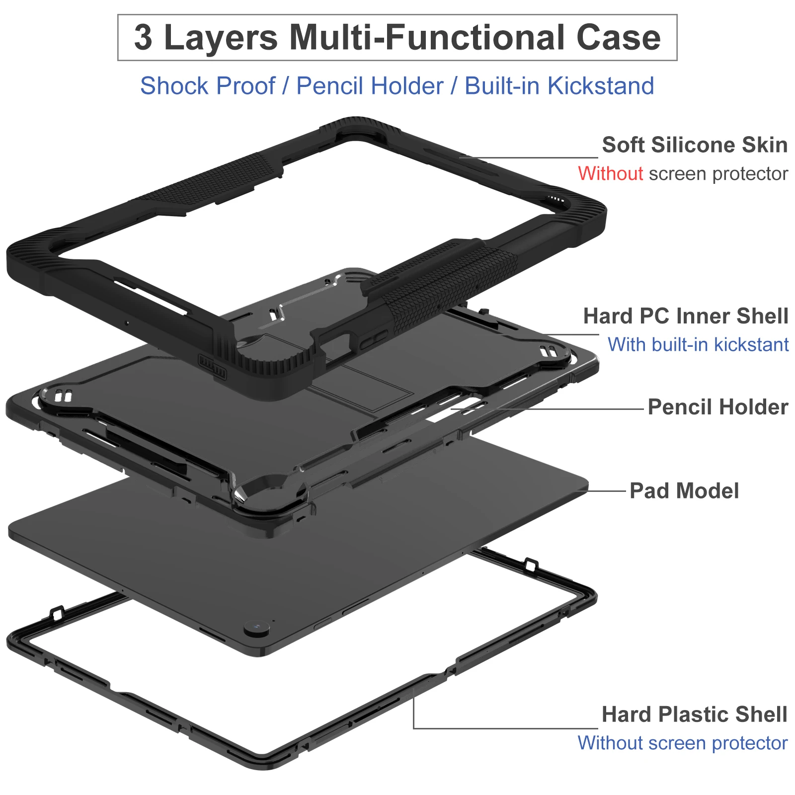 Anti-Slip Armor Case For Samsung Galaxy Tab S10 FE Plus 2025 13.1 inch SM-X620 SM-X626B 3-Layers Hybrid Stand Cover Shockproof