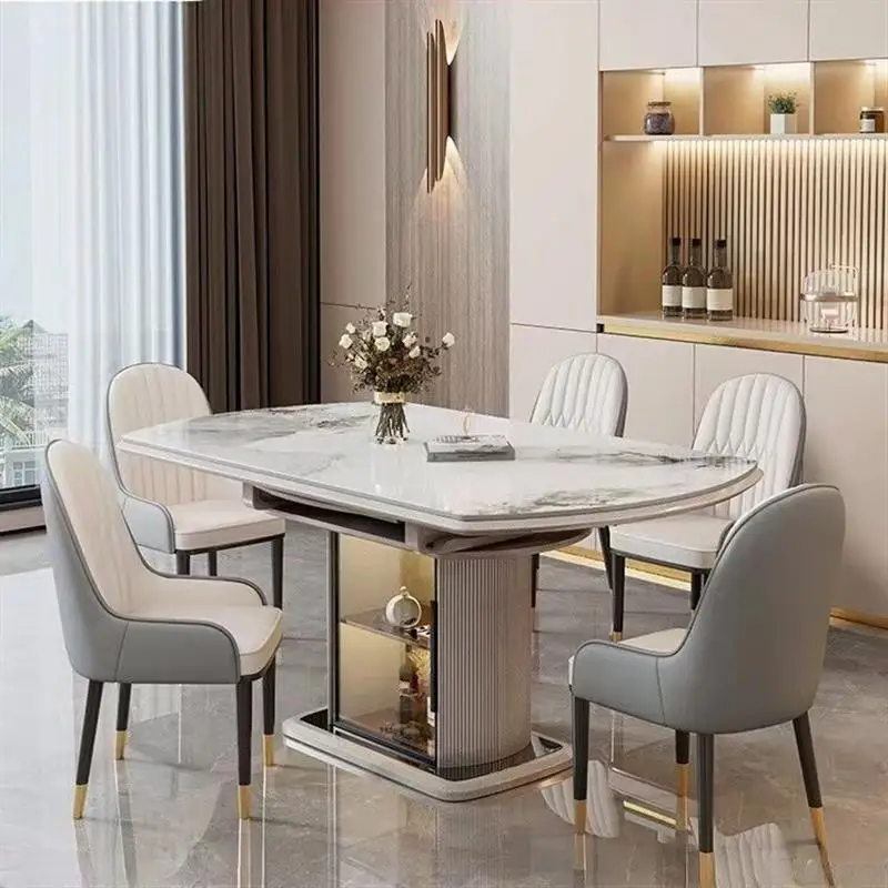 

Slate dining table household square and round dual-purpose telescopic variable round storage modern simple light luxury meal