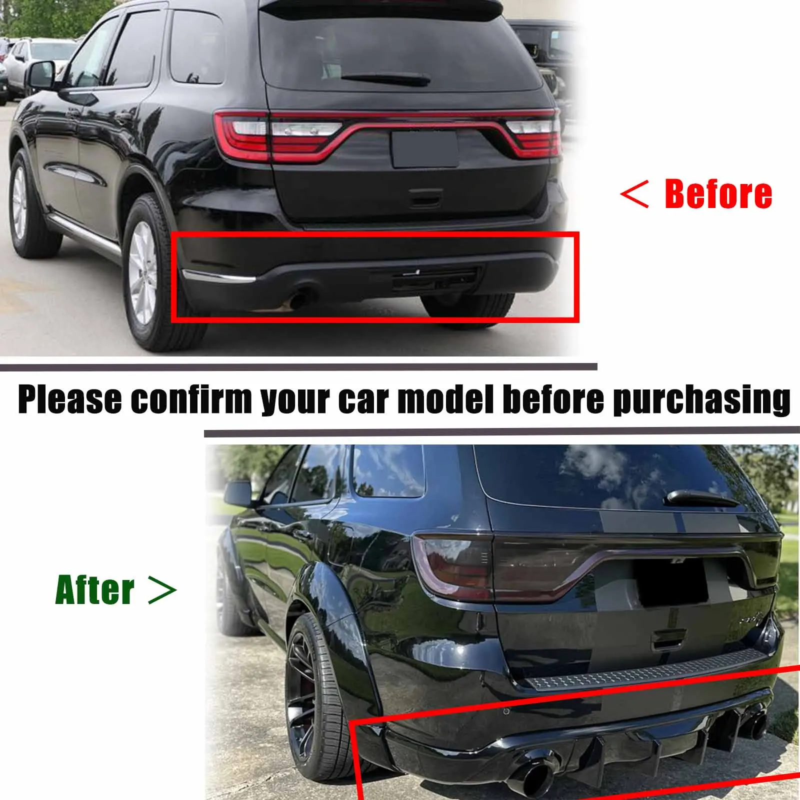 For Dodge Durango 2011-2024 All Models GT/SRT/SXT Rear Bumper Diffuser Car Accessories Body Kit Glossy Black Carbon Fiber Print