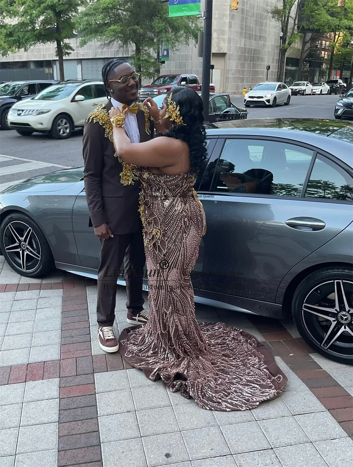 Sparkly 3D Floars Mermaid Prom Dress With Diamond Crystals Formal Evening Gown African Dubai Wedding Party Gala Dress Customized