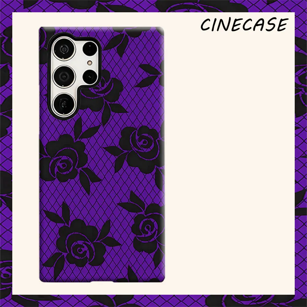 purple lace rose mesh For Samsung Galaxy S26 S25 S24 A56 A36 Dual Layer Luxury Fashion Full Lens Protective Case