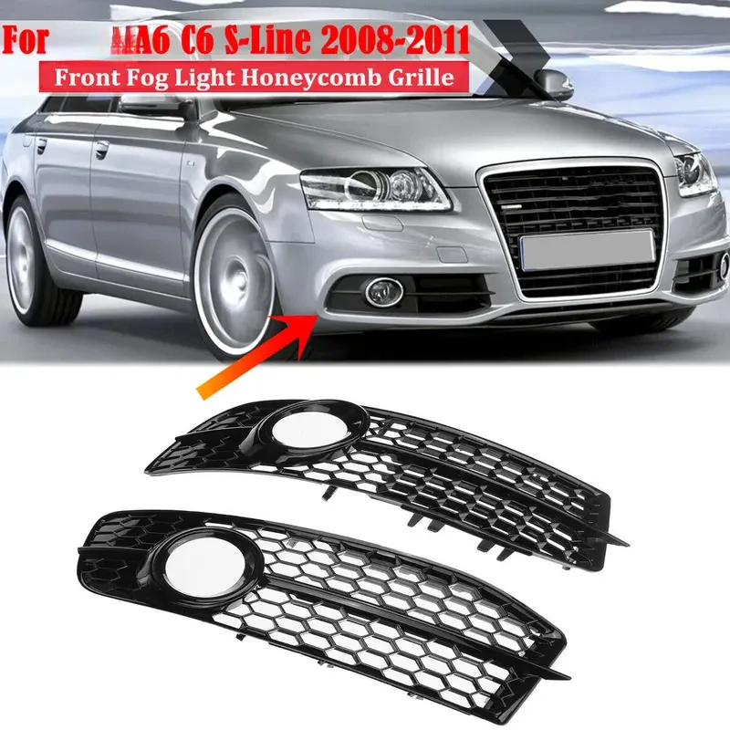 

Car Front Bumper Fog Light Grille For A6 C6 S-Line S-Facelifted 2008 2009 2010 2011 Honeycomb Hex Fog Lamp Racing Grill