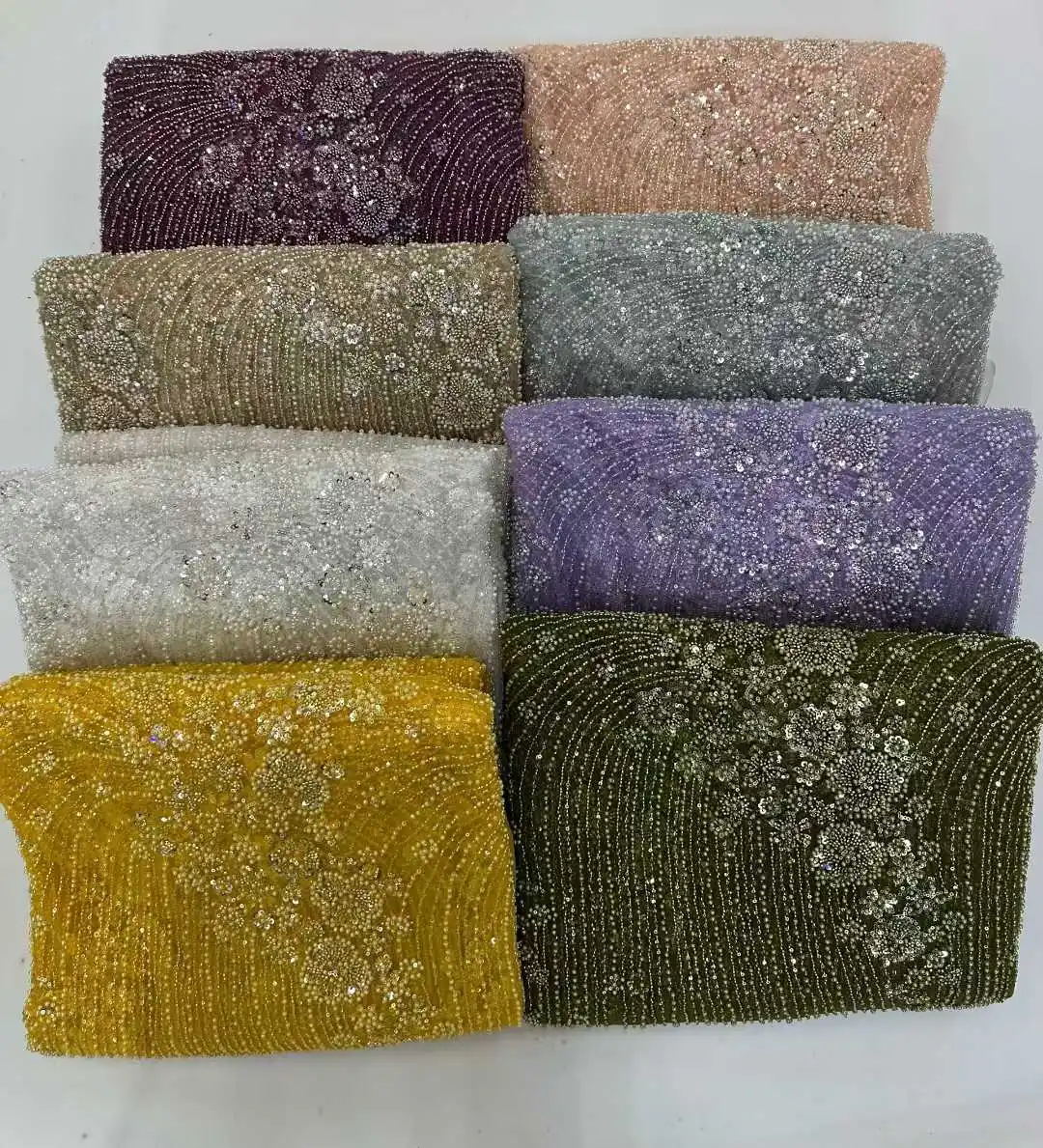 Luxury African Sequins Lace Fabrics High Quality 5 Yards Embroidery French Nigerian Heavy Lace Fabric For Wedding Party