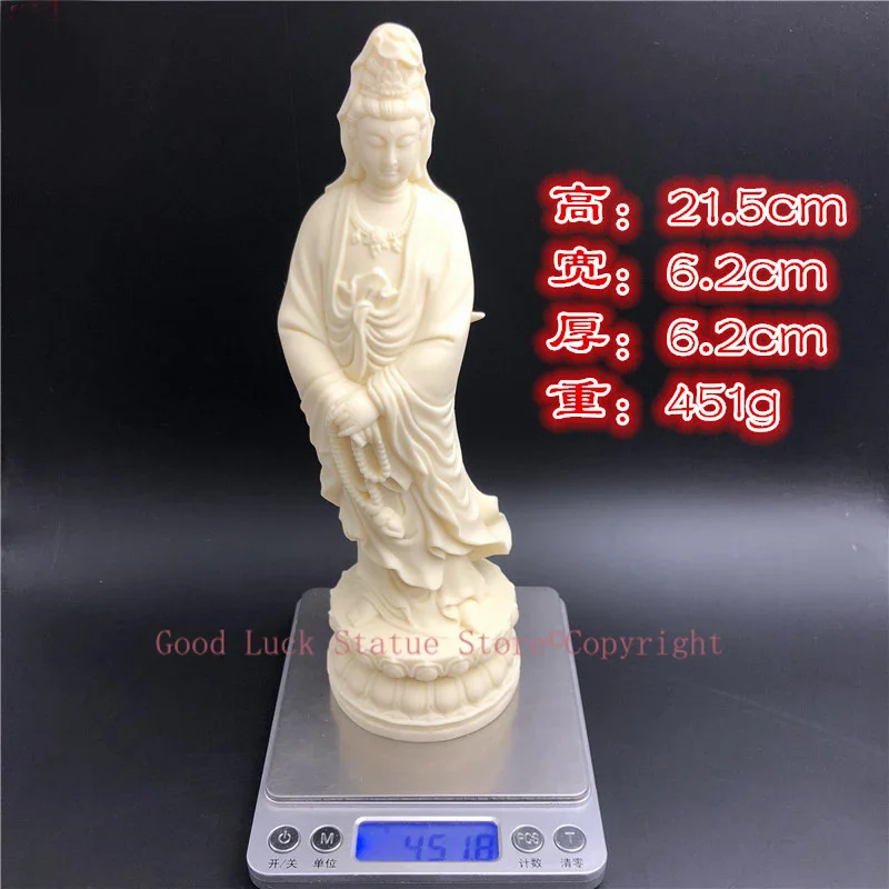 22CM TALL GOOD HOME SHOP ROOM Efficacious Bless Health GOOD LUCK bring wealth Guanyin Buddha Bodhisattva Carving statue