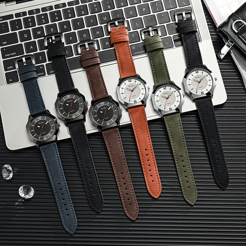 Men's Casual Leather Strap Quartz Wristwatch