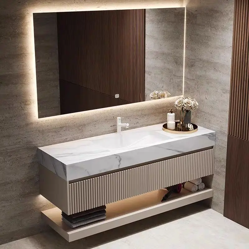 Luxury solid wood bathroom drawer storage vanity wall-mounted popular hotel bathroom vanity