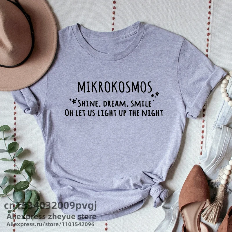 Women Fashion Kpop Mikrokosmos T-Shirt Casual Summer Short Sleeve Letter Printed Korean Fashion Map of The Soul T Shirt