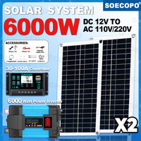 SOECOPO 6000W Complete Autonomous Solar Kit 100A Controller Off Grid Solar System Home Camping DC 12V - AC 110V/220V Inverter