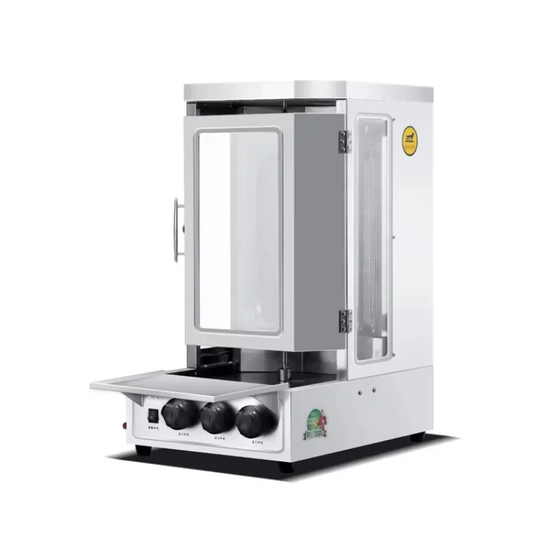 Vertical stainless steel 3-burner gas shawarma counter with door