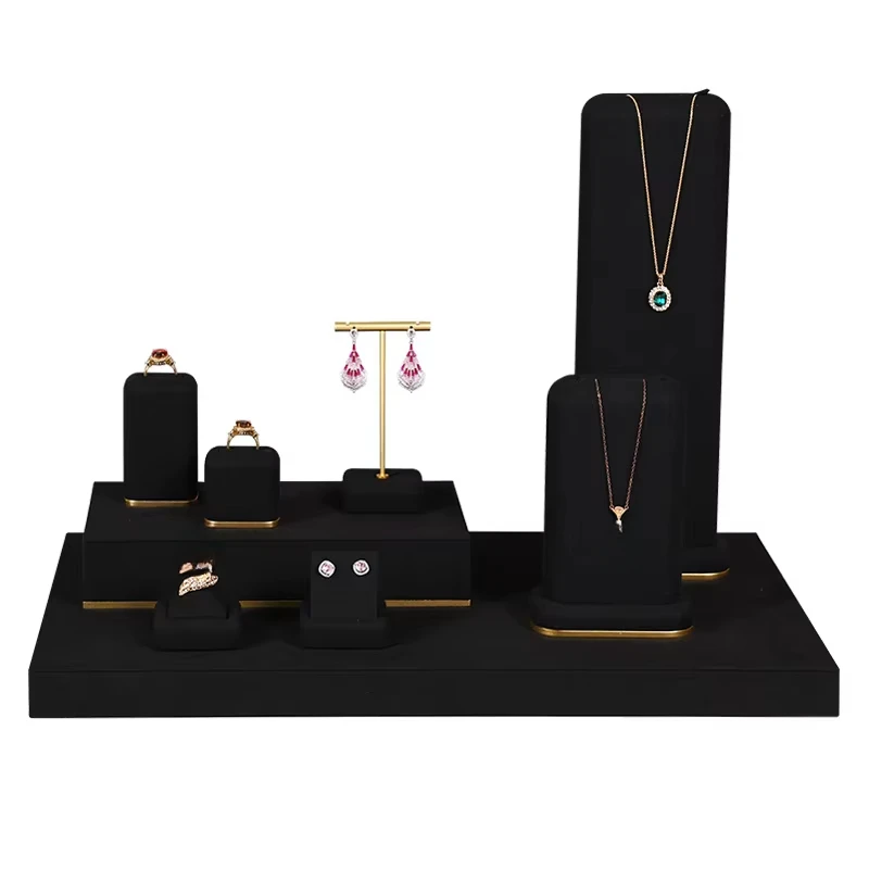 الراقية الأسود ستوكات نافذة عرض الدعائم حلقة قلادة سوار أقراط استقبال صورة نموذج عرض المجوهرات الوقوف