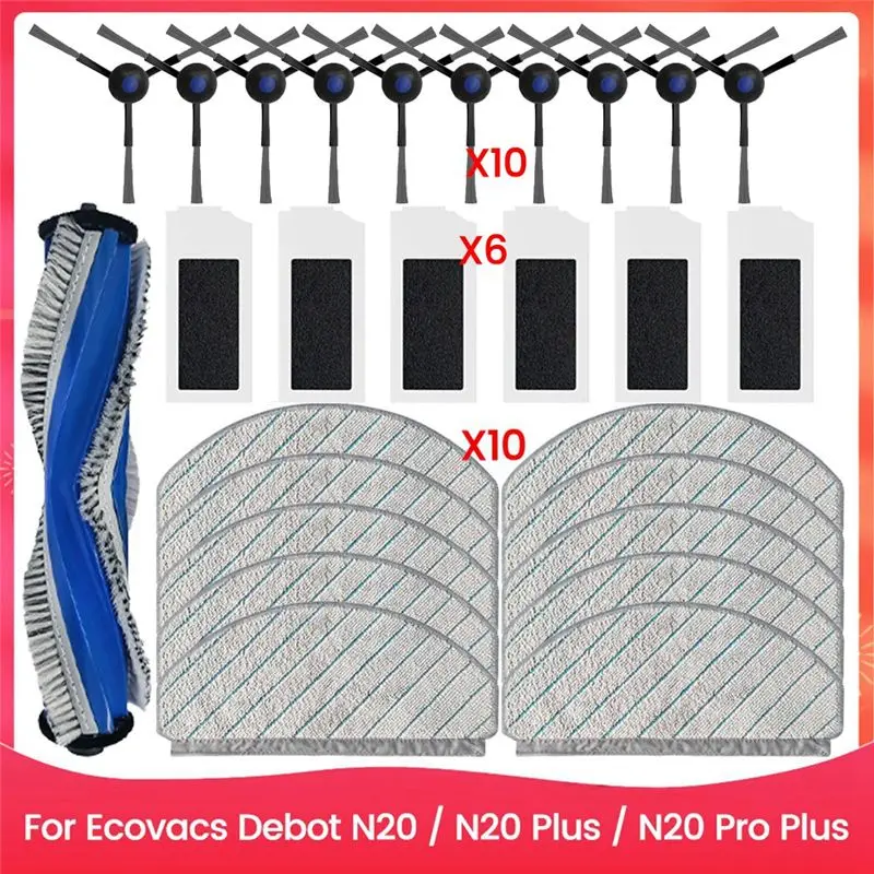 YANA50I 27PCS Vacuum Brush Filter And Mop Cloth Set For Ecovacs Debot N20 N20 Plus N20 Pro Plus Vacuum Cleaner Replacement Parts