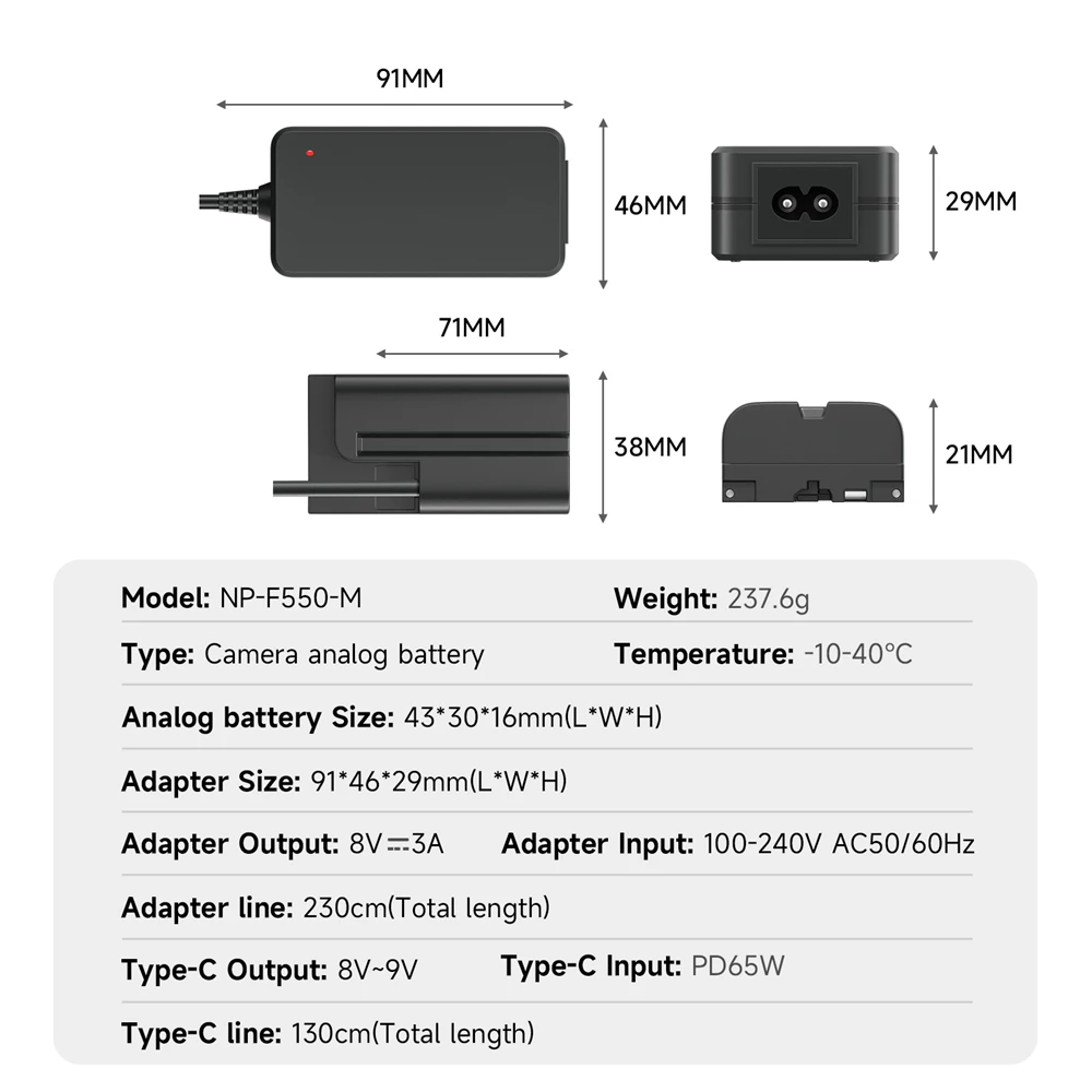 PALO NP-F550 Dummy Battery Replace F750 F770 F960 F970 Coupler Fit DK-415 For Sony Camera HXR-NX5 PXW-Z150 Various Video Lights