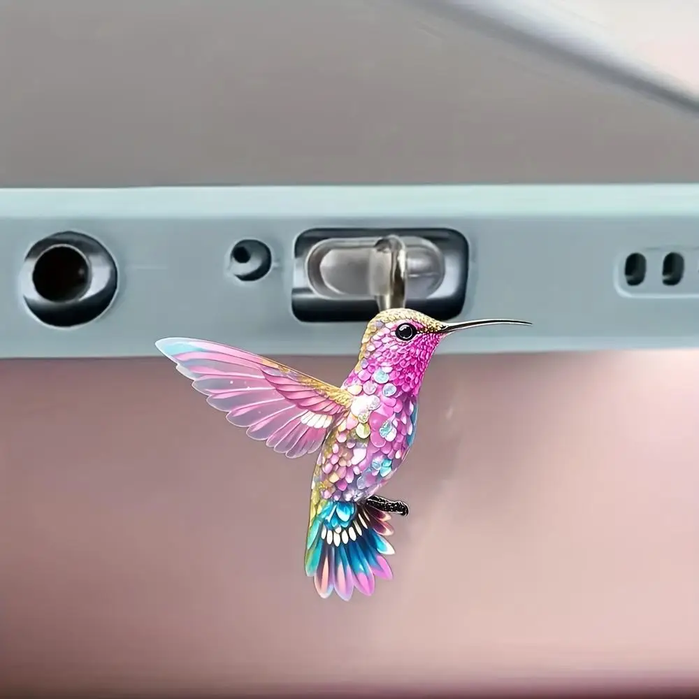 Bouchon anti-poussière pour téléphone colibri en acrylique 2D, accessoires décoratifs, pendentif suspendu pour Iphone et Samsung, Interface type-c