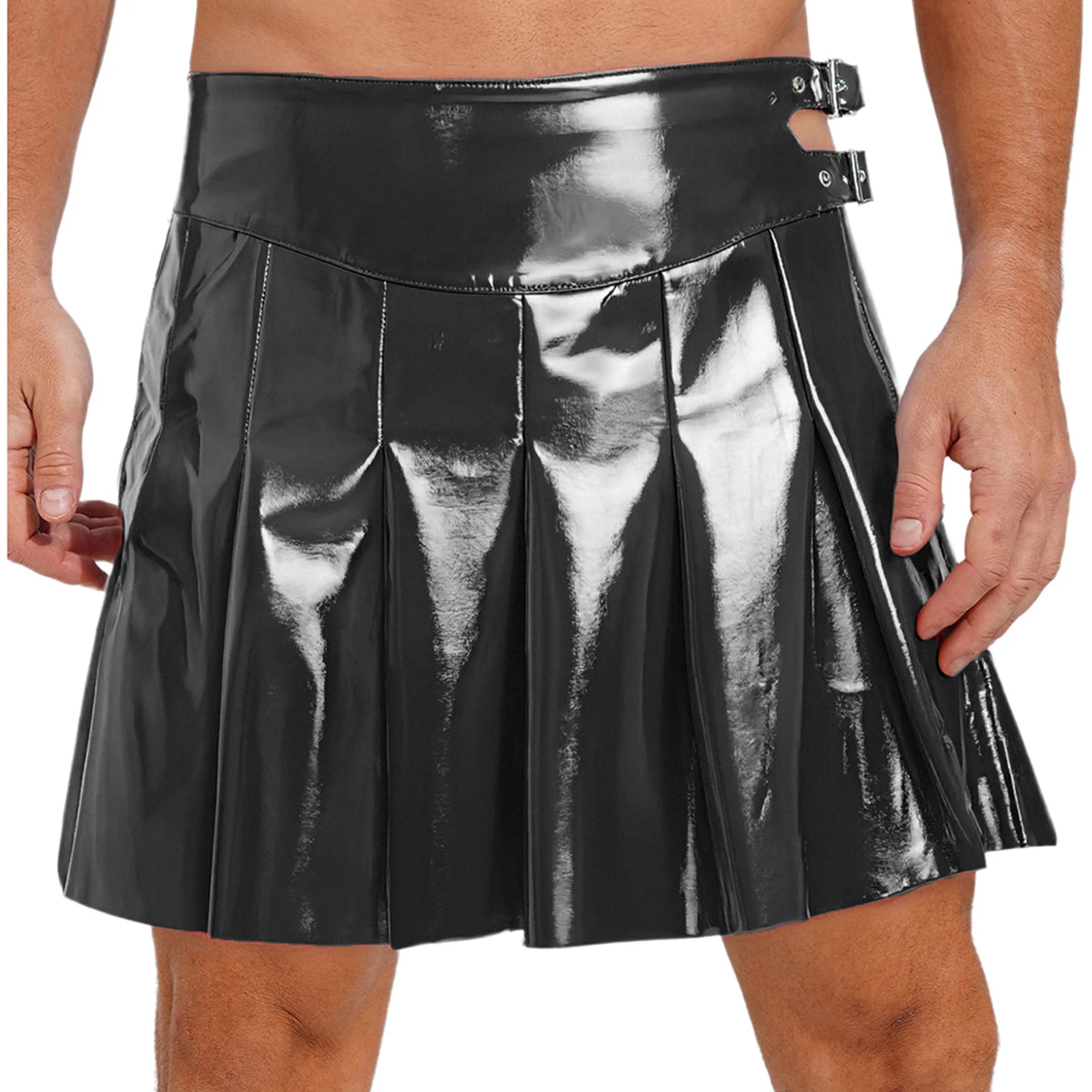 

Men Roman Gladiator PU Leather Skirt Knight Warrior Armor Masquerade Costume Waist Side Slit Pleated Skirt for Halloween Cosplay