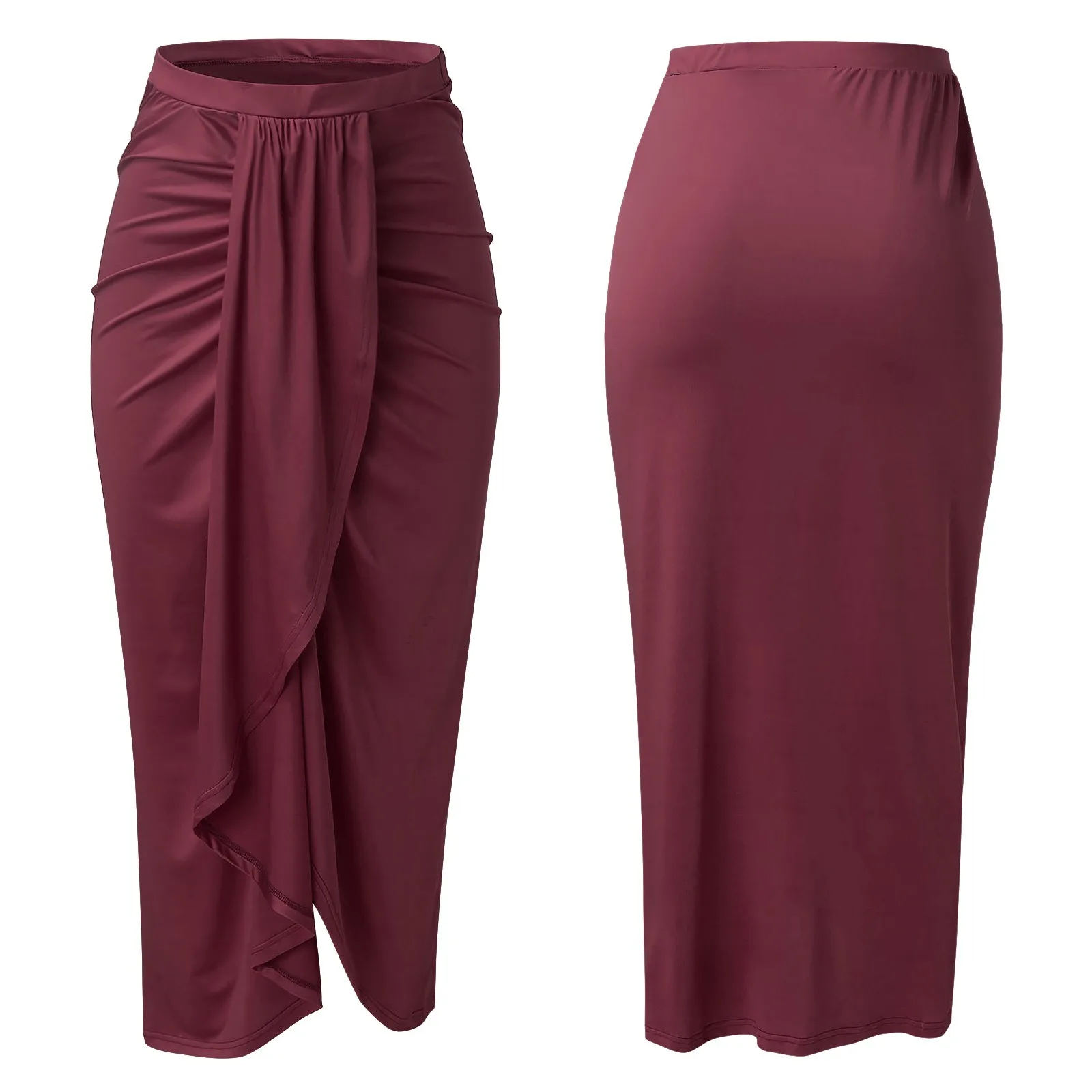 Chic Elegant Party Wine Skirt Asymmetrical Casual Slit Wrap Falda Elastic High Waist Maxi Draped Skirts Womens 2023 Faldas Mujer