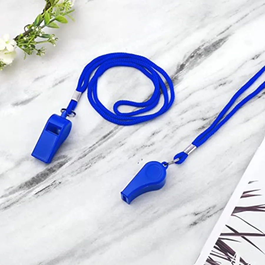 2개입 스포츠 호루라기 큰 소리 ABS 플라스틱 호루라기 끈 포함 훈련 생존 비상 스포츠 심판 코치 교사용