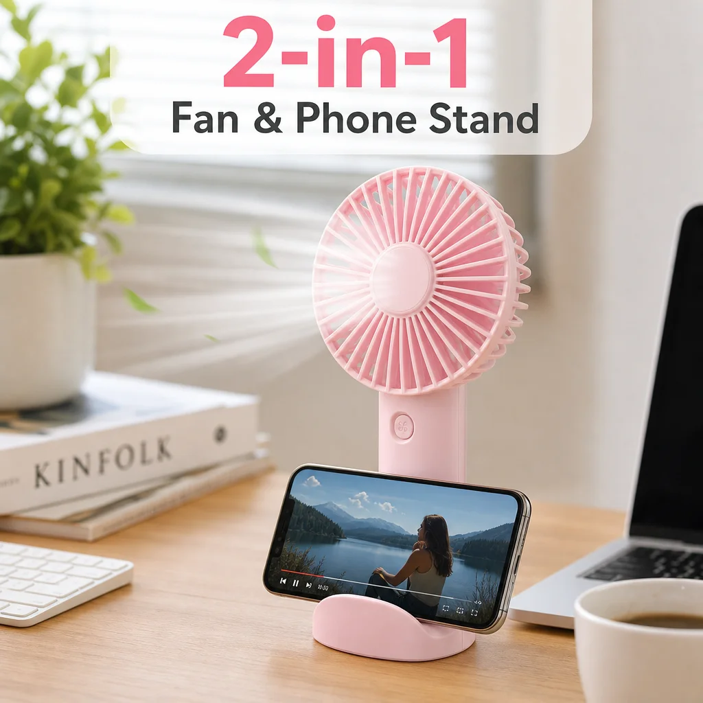 2 in 1 Handheld Mini Fan USB Rechargeable Phone Stand Desktop Fan Pocket Personal Fan for Travel
